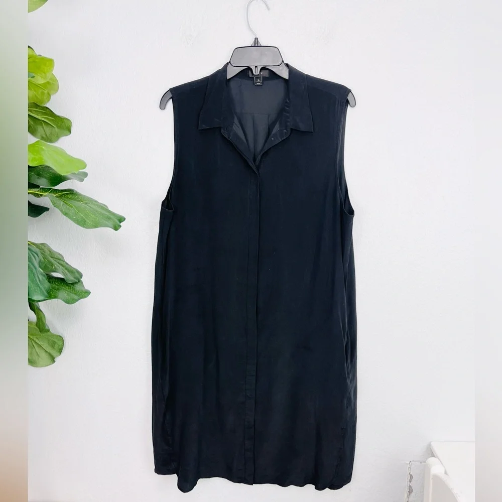 J. Crew Black Silk Button Down Sleeveless Shirt Dress - Picture 2 of 7